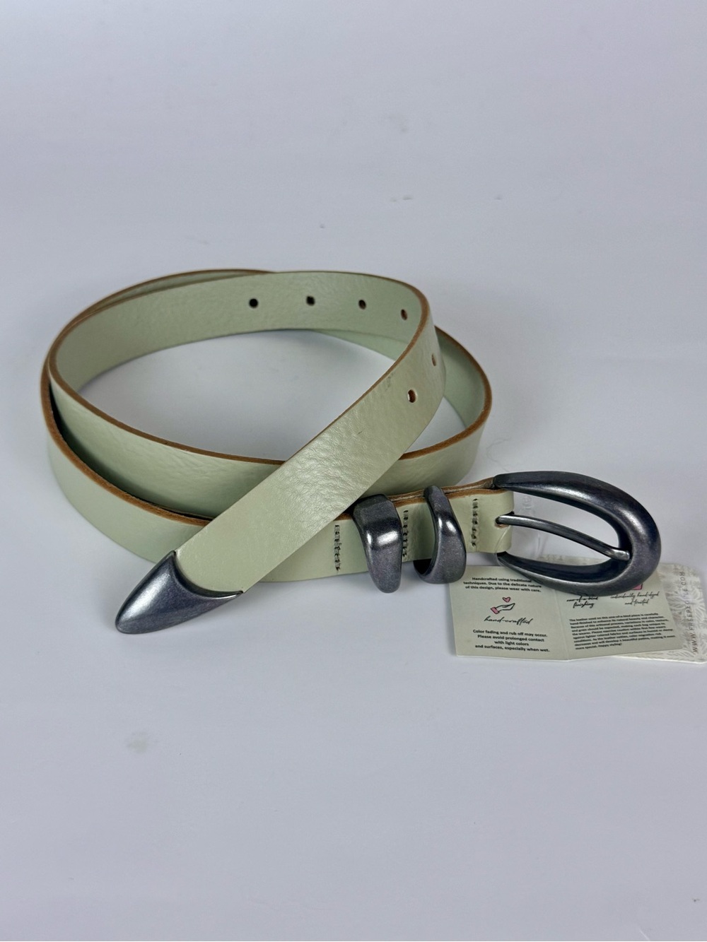 Free People Belt Dried Sage Green Leather Metal Buckle S/M - Picture 5 of 10
